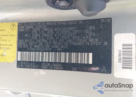 2005 Lexus Rx 330 z USA, uszkodzony, nr VIN 2T2HA31UX5C073419